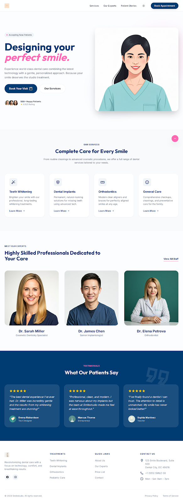 Dental Clinic Service — Smile Studio homepage screenshot